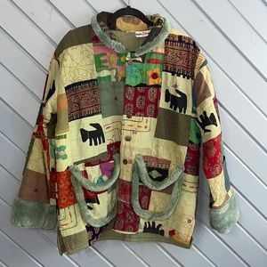 🥳 Agan Traders Patchwork faux fur boho novelty eclectic handmade jacket